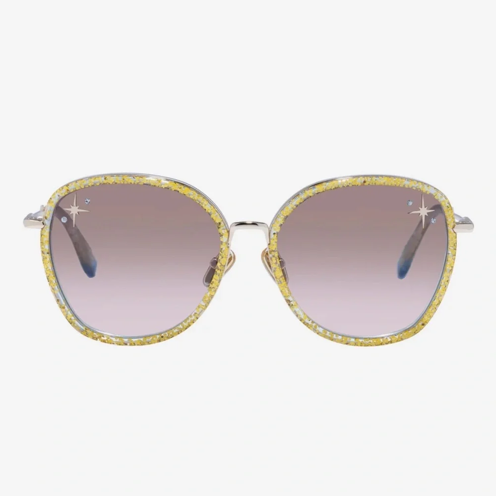 Camilla “Luxor Life” Oversized Gold Glitter Brown Gradient Boho Sunglasses